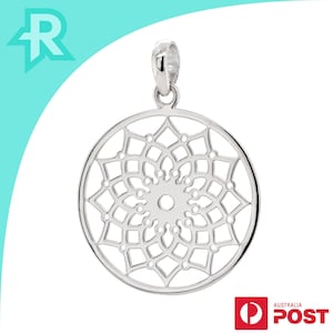Open Lotus Flower Circular Mandala Sterling Silver 925 Pendant