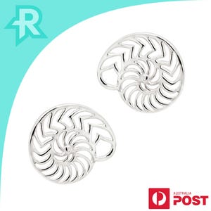 Nautilus Sea Shell Cross Section Sterling Silver 925 Stud Earrings