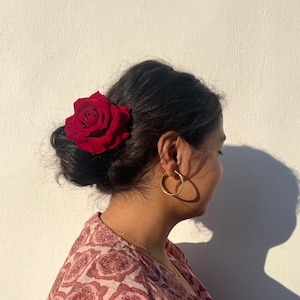 Red Rosa faux flower hair clip