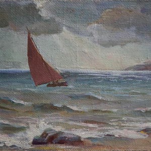 Pintura a óleo original de paisagem marinha antiga, pintura a óleo vintage sobre tela, artista ucraniano soviético V. A. Zhegur, obra assinada em 1980