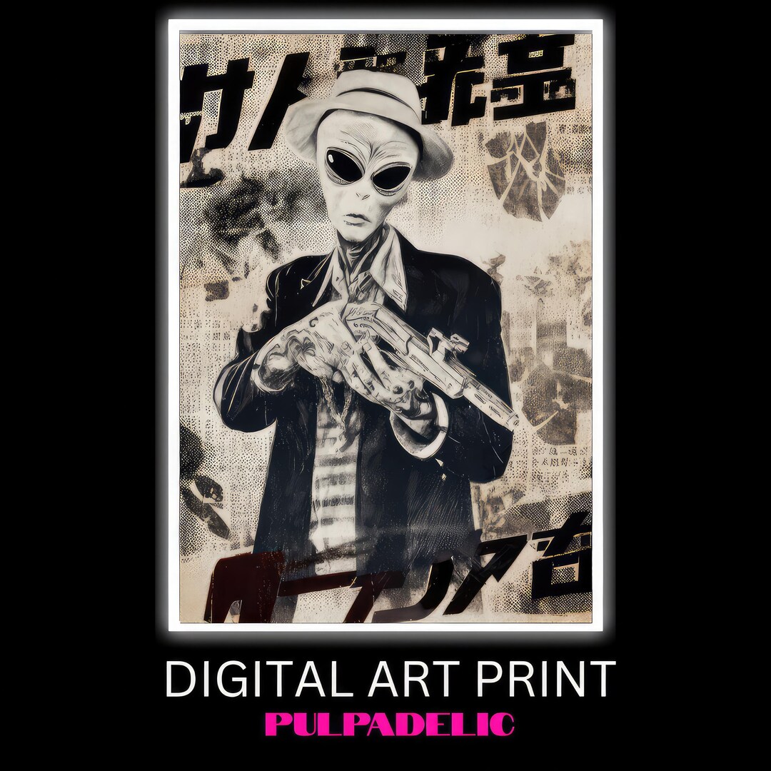 Alien Gangster Art Print | Retro Japanese Wall Decor (digital Download ...