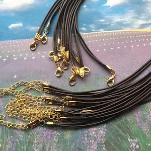double strands --10pcs 7-27 inch adjustable 1.5mm dark brown korea leather necklace cord with Gold plated lobster clasps and extender