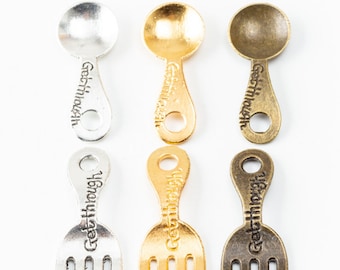 Vente en gros 50 pcs 30 x 13 mm argent vieilli/bronze vieilli/or breloques cuillère/fourchette, pendentifs