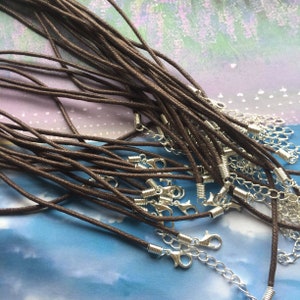 Silver PLATED finish --10pcs 11-25 inch adjustable 2mm brown/black waxed cotton necklace cords with lobster clasps and 2 inch extender