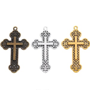 Bulk Sale 30pcs 54x33mm antiqued Silver/antiqued bronze/antiqued gold cross/crucifix charms findings