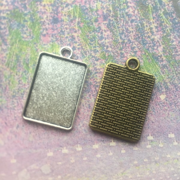25pcs 25x18mm antiqued silver/antiqued bronze for your choose rectangle bezel pendant blanks