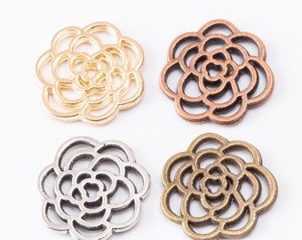 100pcs 17x17mm antiqued Bronze/antiqued silver/antiqued copper/kc gold filigree rose flower charms connector charms findings