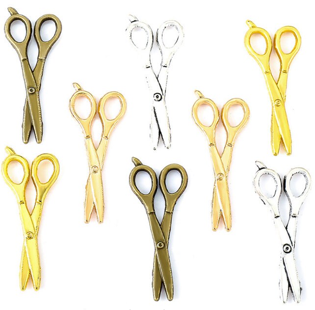 Bulk 40 Scissors Charms Antique Silver Tone Stylist Hairdresser (5-1622)
