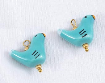2pcs 20x19mm ceramic birds with stainless steel gold loops charms findings--3 colors for your choose