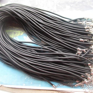 Bulk sale--10pcs 11-27 inch adjustable 3mm Black rubber necklace cords with white k silver lobster clasps and 2 inch extender