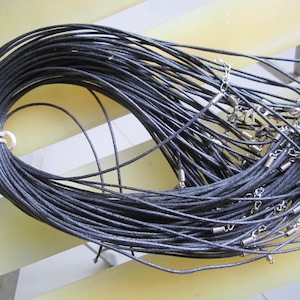 WHOLESALE 100pcs 11-27 inch adjustable 1.5mm black waxed cotton necklace cords with lobster clasps and 2 inch extender