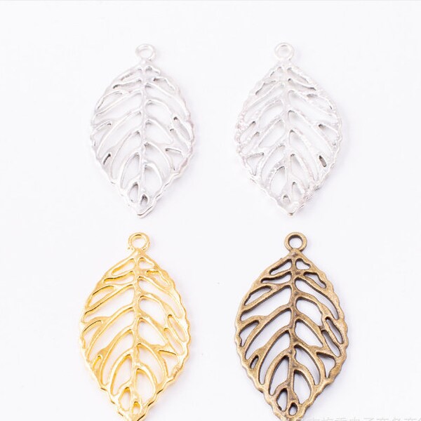 50pcs 48x26mm Antiqued silver/antiqued bronze/bright gold/kc gold/bright silver/antiqued green leaf/leaves charms connector findings