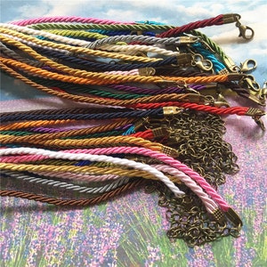20pcs 7-27 inch 3mm thickness braided assorted(more than 20 colors) satin twist necklace cords with antiqued bronze lobster clasps