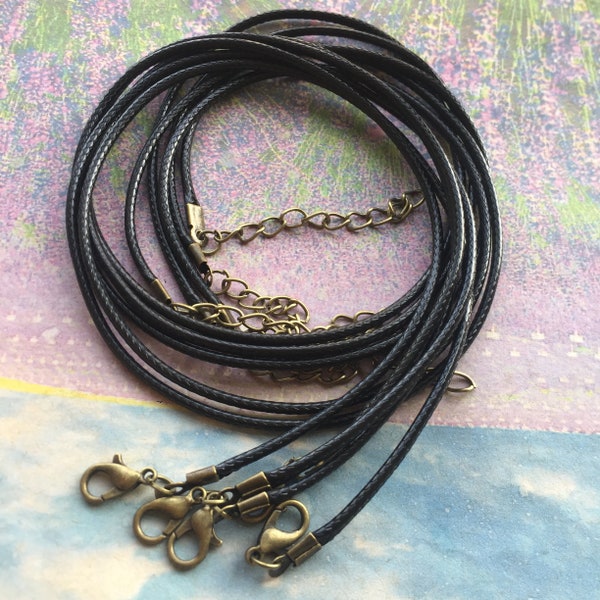 Antiqued Bronze finish --20pcs 11-27 inch adjustable 2mm brown/black korea leather necklace cords with lobster clasps and 2 inch extender