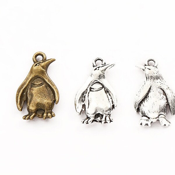 Vente en vrac - 100pcs 20x13mm bronze antique / argent antique Pingouin charms découvertes