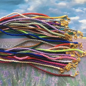 20pcs 7-27 inch adjustable 3mm satin twist choker necklace cords with Bright gold lobster clasps --more than 25 colors