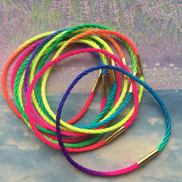 10pcs 6-9 inch for your choose 2mm thickness Rainbow Silk round choker bracelet cords with Gold stainless push in pin clasps