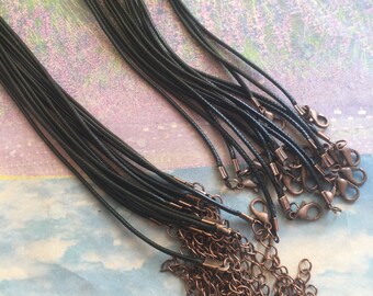 Antiqued copper finish--20pcs 7-27 inch adjustable 1.5mm Black korea leather necklace cord with lobster clasp and extender