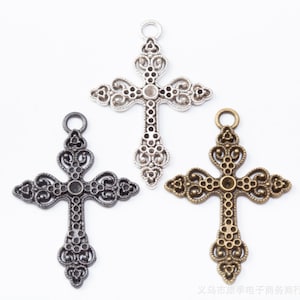 Bulk Sale 50pcs 53x35mm antiqued Silver/antiqued bronze/Gunmetal crystal style cross/crucifix charms findings