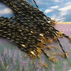 20pcs 7-27 inch adjustable 3mm satin twist gold/silver choker necklace cords with Bright gold lobster clasps and 2 inch extender--15 colors