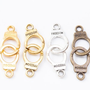 Bulk sale 50 sets 30x10mm antiqued silver/antiqued bronze/bright gold/antiqued gold Freedom handcuff charms findings