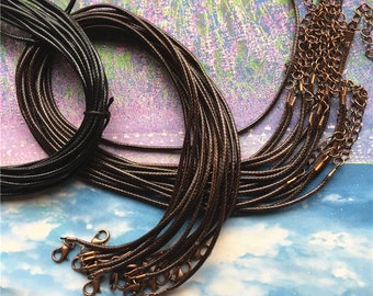 Antiqued copper finish --20pcs 11-27 inch adjustable 2mm brown/black korea leather necklace cords with lobster clasps and 2 inch extender