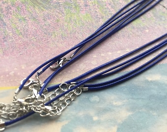 tiny finish --20pcs 7-27 inch adjustable 1.5mm blue korea leather necklace cord with White k silver lobster clasps and extender