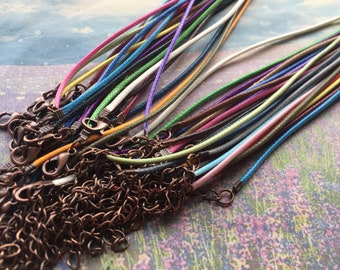 Antiqued copper finish--20pcs 16-18 inch adjustable 1.5mm mixed color korea leather necklace cord with lobster clasp and extender
