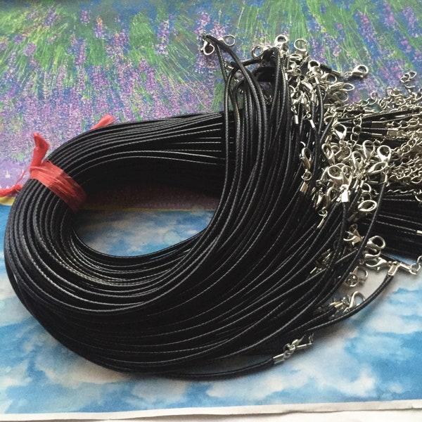 20pcs 11-27 inch adjustable 2mm black korea leather necklace cords with lobster clasps