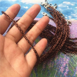 10pcs 7-27 inch adjustable Brown/silver/gold/black cable twist cotton necklace cords with lobster clasps and 2 inch extender