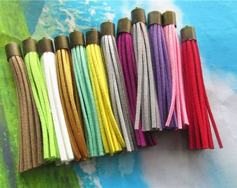 Long Size--100pcs 80mm Antiqued bronze metal Silver cap--assorted(more than 15 colors) suede leather tassel findings pendants