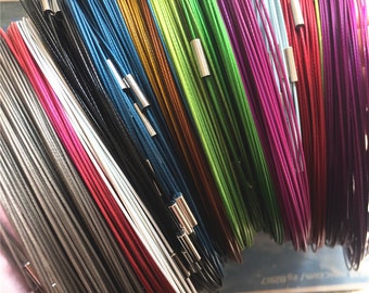 Fermoirs aimantés - 10 pièces de 7 à 18 pouces au choix, 21 couleurs au choix, fils de collier ras de cou ronds en acier inoxydable de 1 mm d'épaisseur