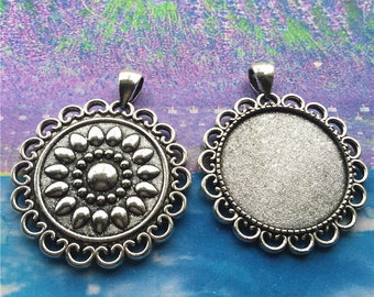 10pcs 30mm(cabochon size) antiqued silver/antiqued bronze flower round bezel trays blanks