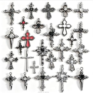 10pcs gunmetal base with assorted enamel/glass crystal cabochons CROSS charms findings--27 styles for your choose