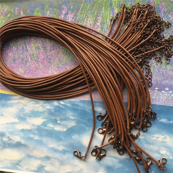 Antiqued copper finish --20pcs 11-27 inch adjustable 2mm light brown korea leather necklace cords with lobster clasps and 2 inch extender