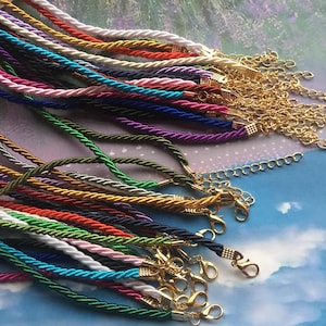 20 pezzi 7-27 pollici regolabile 3 mm raso twist collana girocollo cordini con fermagli a moschettone KC GOLD e prolunga da 2 pollici--più di 25 colori