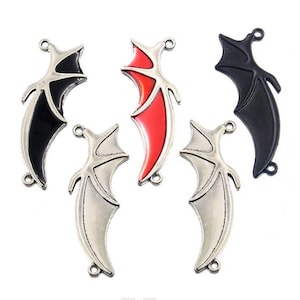 Bulkverkoop: 10 stuks 49 x 18 mm antiek zilver/zwart/emaille zwart/emaille rood BAT WING-aansluitingen bedels bevindingen