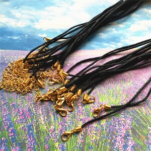 VERGULDE afwerking --20pcs 11-25 inch verstelbare 1.5mm zwart gewaxte katoenen ketting koorden met kreeft sluitingen en 2 inch extender