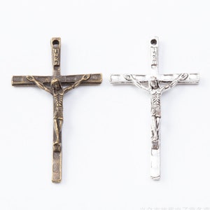 Bulk Sale 60pcs 45x27mm antiqued Silver/antiqued bronze cross/crucifix charms findings