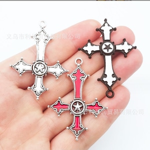 10 Stück 54x38mm antiqued silber / Emaille rot / schwarz Sterne Kreuz Charms Erkenntnisse