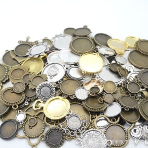 Bulk sale--200g assorted round bezel trays/pendant blanks charms findings