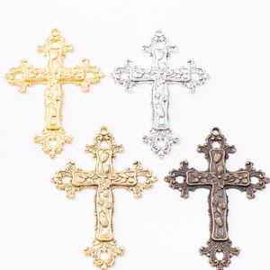 Bulk Sale 20pcs 75x54mm antiqued Silver/antiqued bronze/bright gold/antiqued gold flower cross/crucifix charms findings