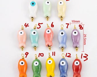 5pcs 29.5x10mm ceramic Fish with stainless steel gold loops charms findings--13 colors for your choose
