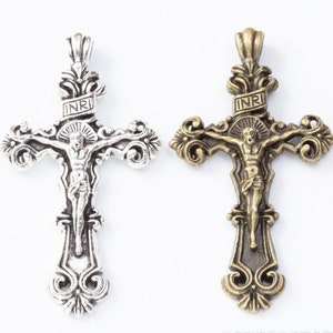 Bulk Sale 20pcs 60x33mm antiqued Silver/antiqued bronze style cross/crucifix charms findings