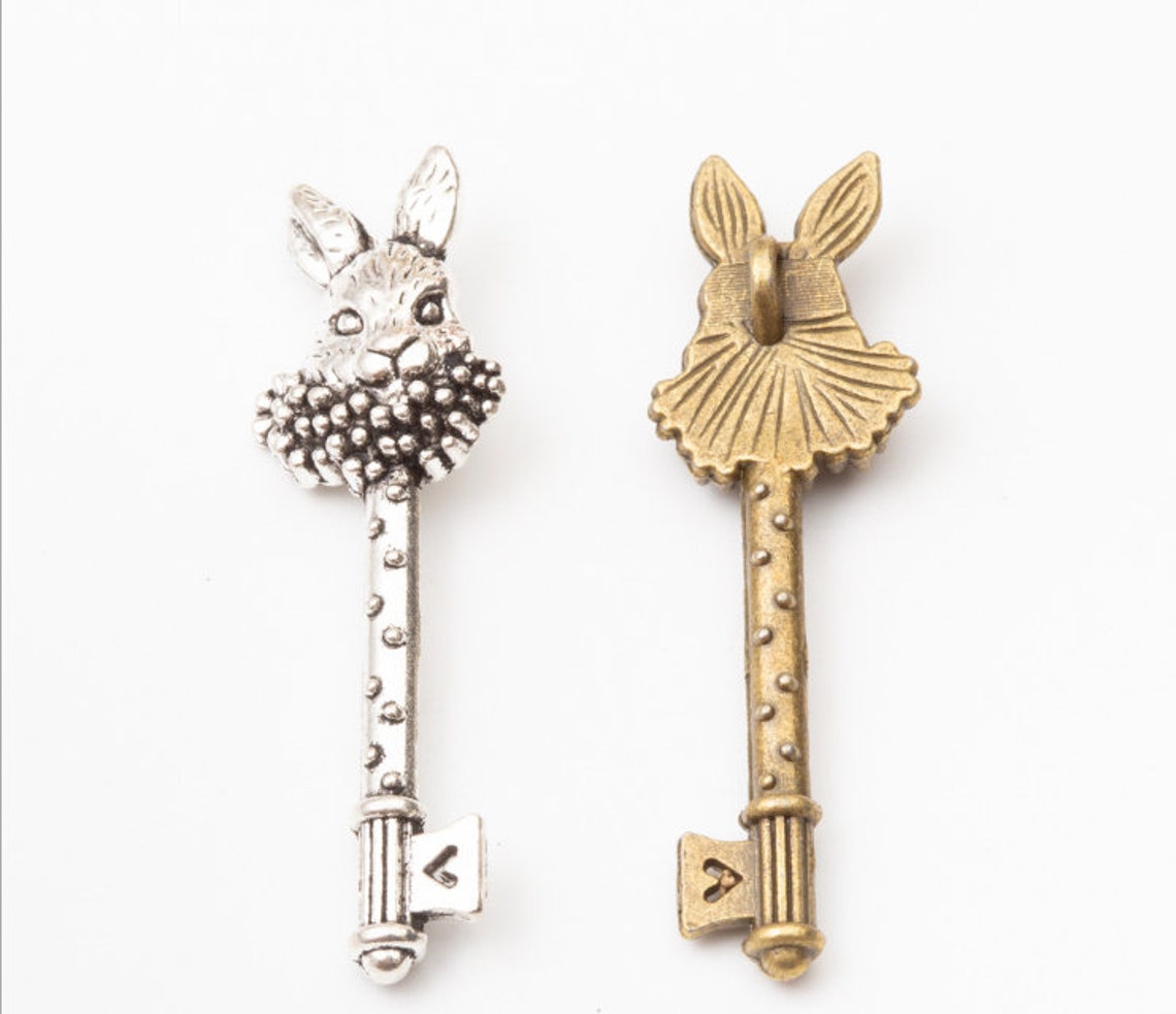 20pcs 50x15mm antiqued silver/antiqued bronze rabbit key Etsy