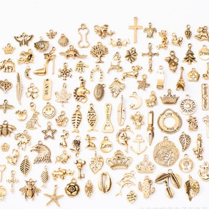 Wholesale 100pcs assorted antiqued gold/antiqued silver charms findings