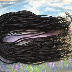 tiny small finish --20pcs 11-27 inch adjustable 2mm black satin necklace cords with lobster clasps and 2 inch extender