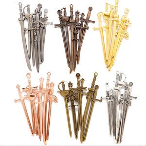 Bulk Sale-1set(7 pieces) antiqued Silver/antiqued bronze/antiqued copper/bright gold/Gunmetal/antiqued gold Swords charms findings