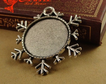 30pcs 25mm(cabochon size) antiqued silver/antiqued bronze Snowflake flower round bezel trays blanks