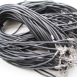 good quality --10pcs 11-27 inch adjustable 3mm black rubber necklace cords with white k/bright silver/bright gold/antiqued bronze finish